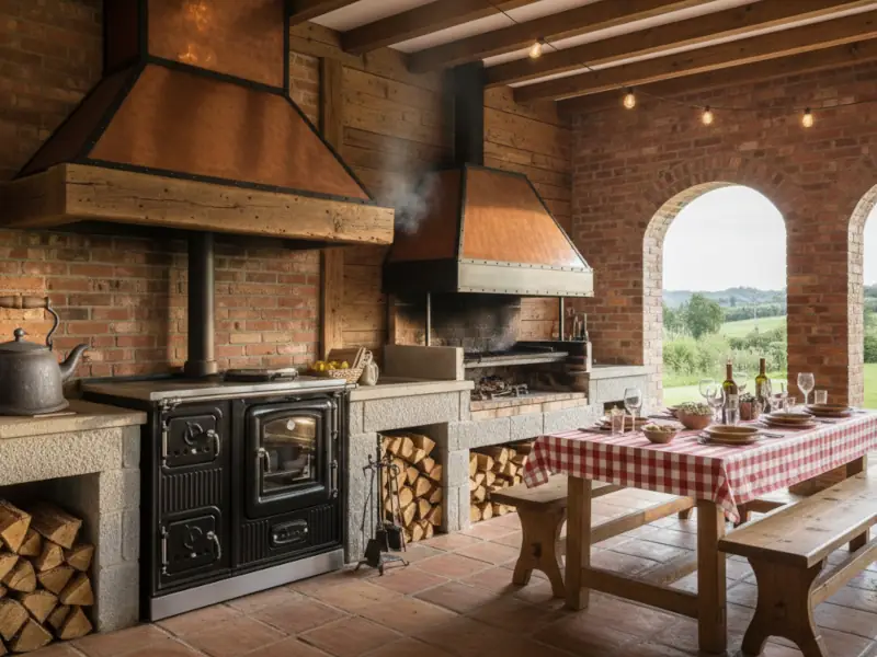 Cocina a leña de alto rendimiento instalada en quincho