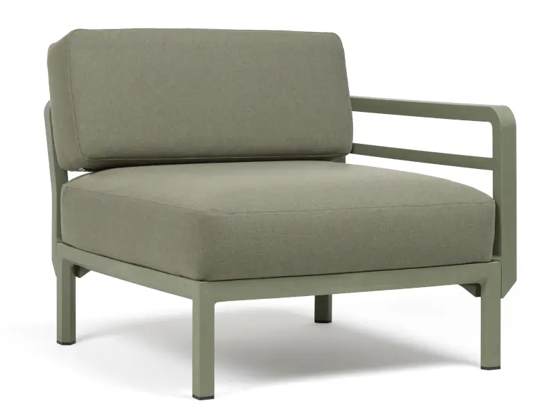 Sillón Maximo con un solo apoya brazos de Nardi color Cactus con almohadones Timo