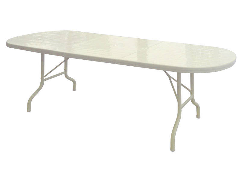 Mesa extensible de resina con pata de caño plegable de 170/240x90 cm.