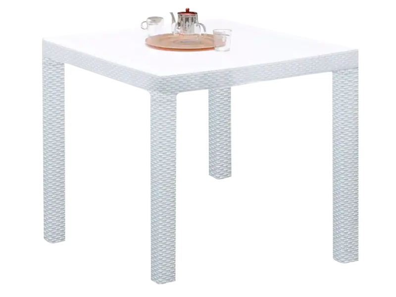 Mesa rectangular de 90x90 cm simil ratán con tablero plástico de altura normal o baja/ratona.