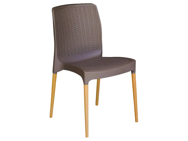 Silla apilable simil ratan con patas de madera