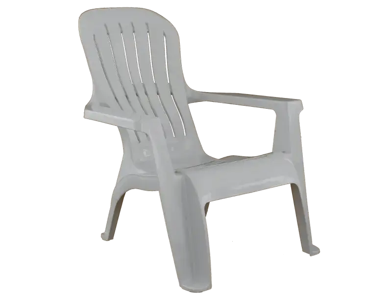 Sillón bajo apilable con respaldo inclinado
